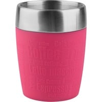 4009049378190 - Travel Cup Thermobecher mit Dreh-Trinkverschluss Attraktive Silikon-Ummantelung mit trendiger Kaffeeprägung Fassungsvermögen 200 ml Farbe Himbeer