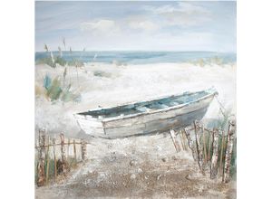 4009079388572 - Leinwandbild GILDE Gemälde Boot am Strand Bilder Gr B H T 1000 cm x 100 cm x 30 cm 1 St blau (bunt) Leinwandbild Leinwandbilder Bilder handgemalt