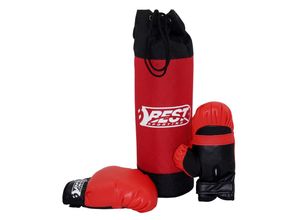 4009197635015 - Boxsack und Handschuhe Set für Kinder Rot I Boxhandschuhe 4 oz aus Kunstleder mit Stabiler Polsterung & Klettverschluss I Box Sack 1kg I Boxset mit Sandsack und Gloves