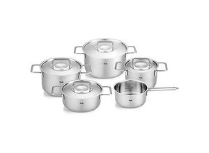 4009209396132 - Topf-Set Pure Collection Edelstahl 18 10 (Set 5-tlg Kochtopf 16 20 24 + Bratentopf 20cm + Stielkasserolle 16cm oD) Made in Germany silberfarben