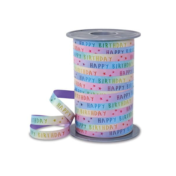 4009236152206 - Geschenkband RAINBOW BIRTHDAY PASTELL matt Regenbogen 10 mm x 200 m