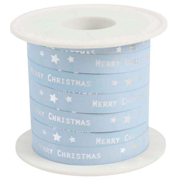 4009236159243 - Geschenkband Merry Christmas 680 9-602 Schriftzug Merry Chrismas und Sterne 10mm x 100m eisblau 4009236159243 Präsent