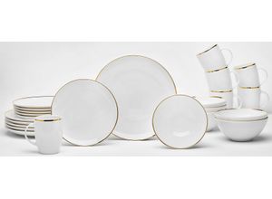 4009290172202 - Kombiservice VAN WELL Geschirr-Set Service Glamour White Geschirr-Sets Gr 24 tlg goldfarben (weiß goldfarben) Geschirr-Sets für 6 Personen mit einem golfarbenen Rand 24 Teile