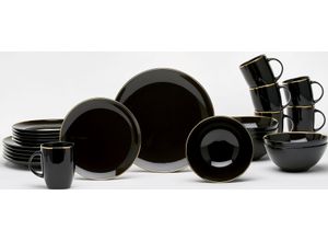 4009290172219 - Kombiservice VAN WELL Geschirr-Set Service Glamour Black Geschirr-Sets Gr 24 tlg goldfarben (schwarz goldfarben) Geschirr-Sets für 6 Personen mit einem goldfarbenen Rand 24 Teile