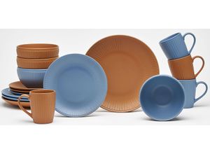 4009290172493 - Kombiservice VAN WELL Geschirr-Set Service Tilda Geschirr-Sets Gr 16 tlg bunt (blau terracotta) Geschirr-Sets für 4 Personen Mix aus 2 Farben 16 Teile