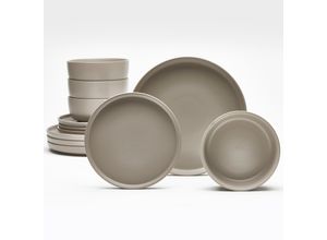 4009290183178 - Tafelservice LEGER HOME BY LENA GERCKE Geschirr-Set Service Belli Geschirr-Sets Gr 12 tlg grau (taupe) runde Form Scandi Style 12 Teile für 4 Personen