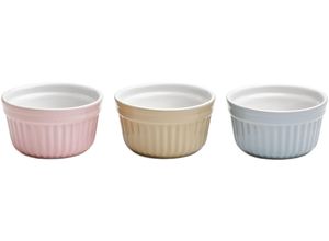 4009290184083 - Backform VAN WELL Ragout-Förmchen Ø 10 cm aus Steingut rosa beige grau 3er-Set bunt (mehrfarbig) Ø10cm Steingut Küchenformen backofenfest bis 280 C spülmaschinenfest