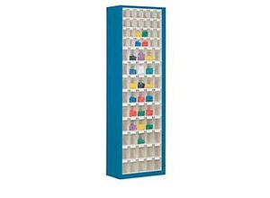 4009292858234 - Magazinschrank Volumen 333 l 69 herausnehmbare Klappkästen mit Griffmulde B 665 x T 250 x H 2000 mm enzianblau transparent