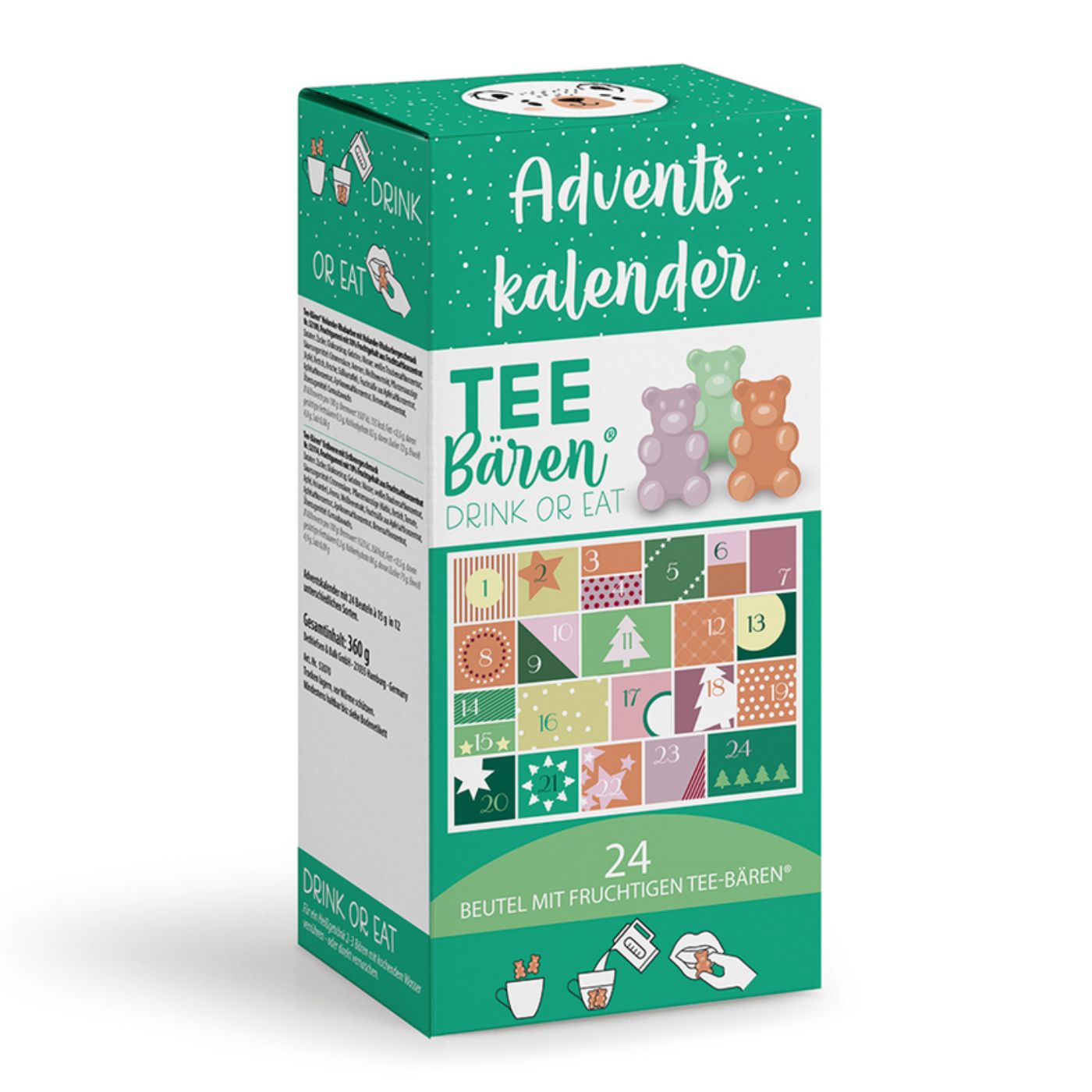 4009636427850 - Tee-Bären® Adventskalender mit fruchtigem Tee zum Trinken und Naschen Rhabarber-Edition