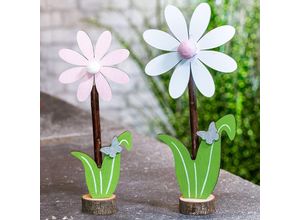 4009687263766 - Blume auf Holz 2er Set pink und weiß