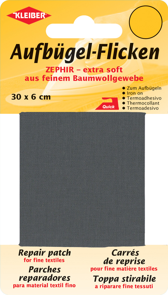 4009691310012 - KLEIBER Zephir-Aufbügel-Flicken 300 x 60 mm dunkelgrau