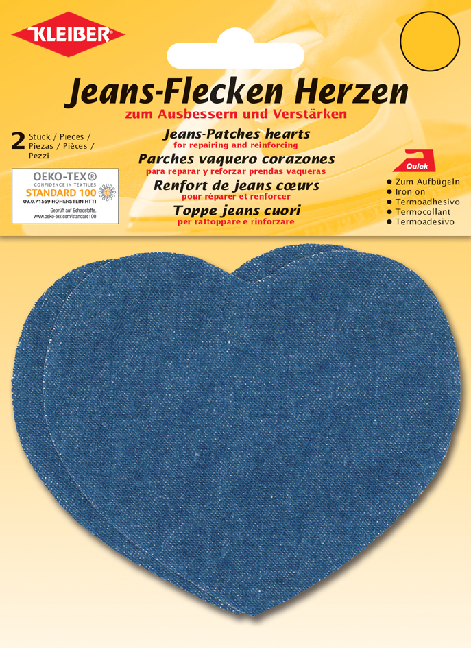 4009691343232 - KLEIBER Jeans-Flecken Herzen 85 x 105 mm  mittelblau