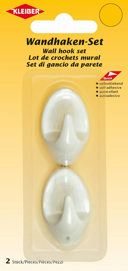 4009691523047 - 2 stück WEIß wandhaken selbstklebend plastik 4 x 25 x 19 cm - Kleiber