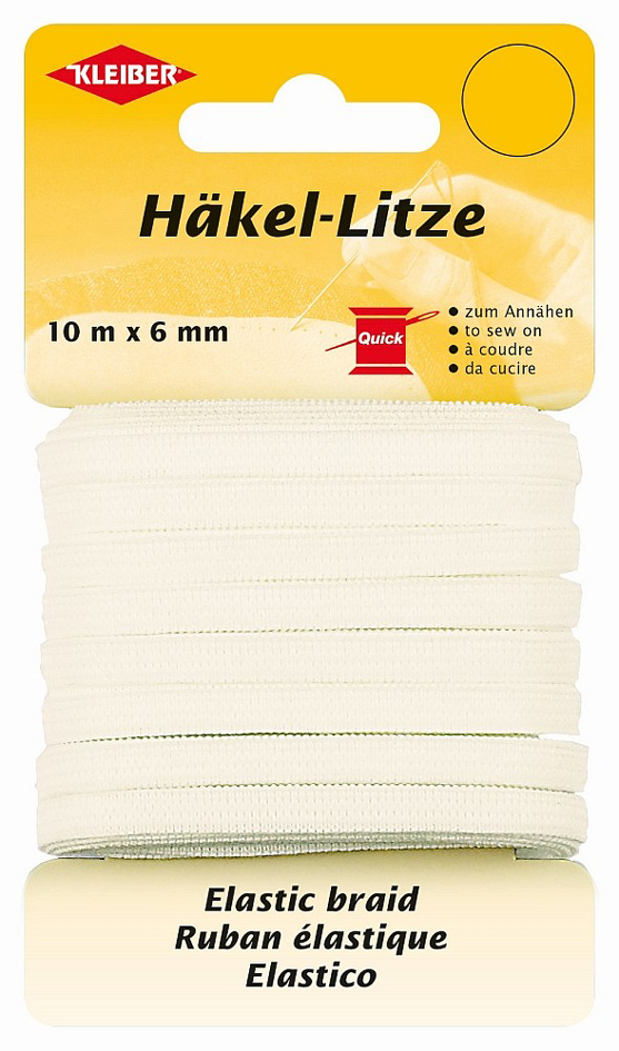 4009691710867 - KLEIBER Häkel-Litze   Gummiband (fein) 6 mm x 10 m weiß