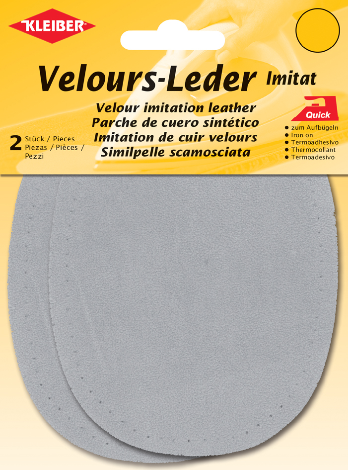 4009691877096 - KLEIBER Velour-Aufbügelflecken oval 100 x 130 mm hellgrau