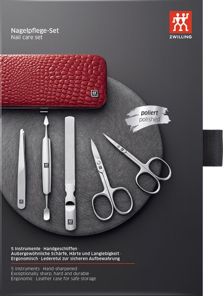 4009839362439 - Classic Inox Maniküre Pediküre Set 5tlg mit Nagelschere Leder rot Maniküre-Set 4009839362439 - Classic Inox Maniküre Pediküre Set 5tlg mit Nagelschere Leder rot Maniküre-Set