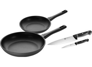 4009839659898 - Pfannen-Set Shine Twin Chef 2 Aluminium (Set 4-tlg je 1 Bratpfanne Ø 24 28 cm 2-teiliges Kochmesser-Set) Induktion Ø 20 24 cm inkl 2-teiligem Kochmesser-Set schwarz