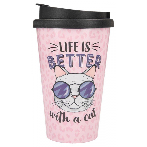 4010070439521 - Kaffeebecher To-Go Life is better with a Cat rosa 035 l 4010070439521 DEPESCHE