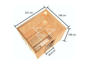 4010090062211 - Woodfeeling Sauna Nybro mit Fronteinstieg Innensauna 3 Sitzbänke aus Holz Saunakabine mit 68 mm Wandstärke Infrarotsauna - Naturbelassen