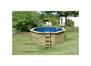 4010090331300 - CHILLROI Achteckiger Massivholzpool 3575 x 3575 x 124 cm Modell 1 X Folie blau Inkl Zubehör und Pool Leitern