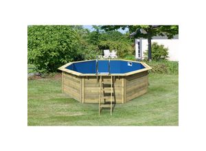 4010090331348 - CHILLROI Achteckiger Massivholzpool 4275 x 4275 x 124 cm Modell 1 X Folie blau Inkl Zubehör und Pool Leitern