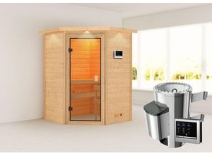 4010090387048 - Karibu Sauna Rysum mit Kranz SET naturbelassen mit Ofen 36 kW ext Strg