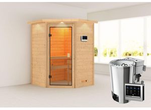 4010090387055 - Karibu Sauna Rysum mit Kranz SET naturbelassen mit Ofen 36 kW Bio ext Strg