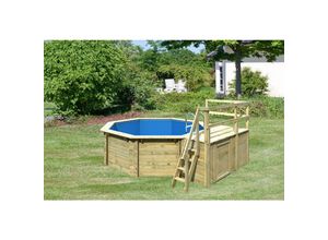 4010090456287 - Achteck Massivholz Pool 358 x 358 x 124 cm Modell 1C SET inkl Sonnenterrasse 96 x 199 cm Zubehör und Pool Leitern