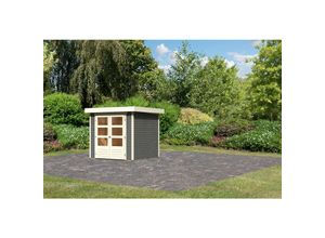 4010090472041 - Karibu Gartenhaus Calabar 2 SET terragrau mit Boden und Dachfolie