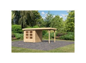 4010090472119 - Karibu Gartenhaus Calabar 2 SET naturbelassen mit Boden Anbaudach 240 m Breite Dachfolie