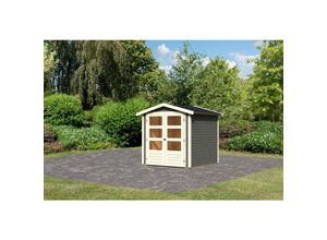 4010090472157 - Karibu Gartenhaus Asaba 2 SET terragrau mit Boden Dachschindeln schwarz