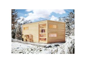 4010090863146 - Saunahaus Hygge Gartensauna 3 Sitzbänke aus Holz Sauna mit 38 mm Wandstärke Außensauna mit Montagematerial - Naturbelassen - Karibu