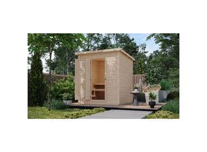 4010090967226 - 38 mm Saunahaus Melo 2 naturbelassen mit Ofen 9 kW integrierter Steuerung Außensauna Gartensauna