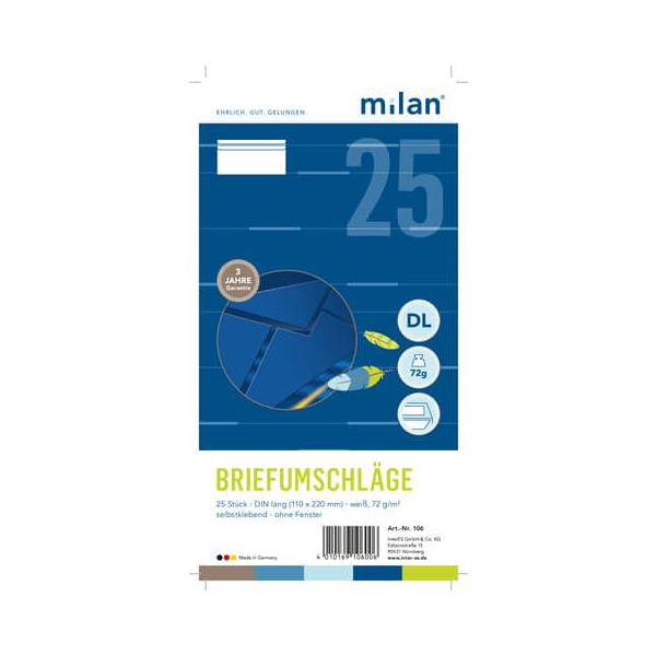 4010169106006 - Briefumschlag 106 DIN lang selbstklebend 72g weiß 4010169106006 MILAN