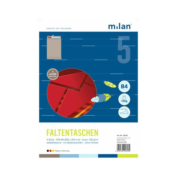 4010169123232 - Versandtaschen 123 20 B4 ohne Fenster 40mm-Falte haftklebend 130g braun 4010169123232 MILAN