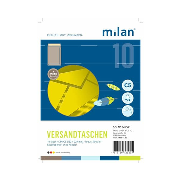 4010169125205 - Versandtaschen 125 20 C5 nassklebend 90g braun 4010169125205 MILAN