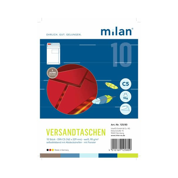 4010169125809 - Versandtaschen 125 80 C5 haftklebend mit Abziehstreifen 90g weiß 4010169125809 MILAN