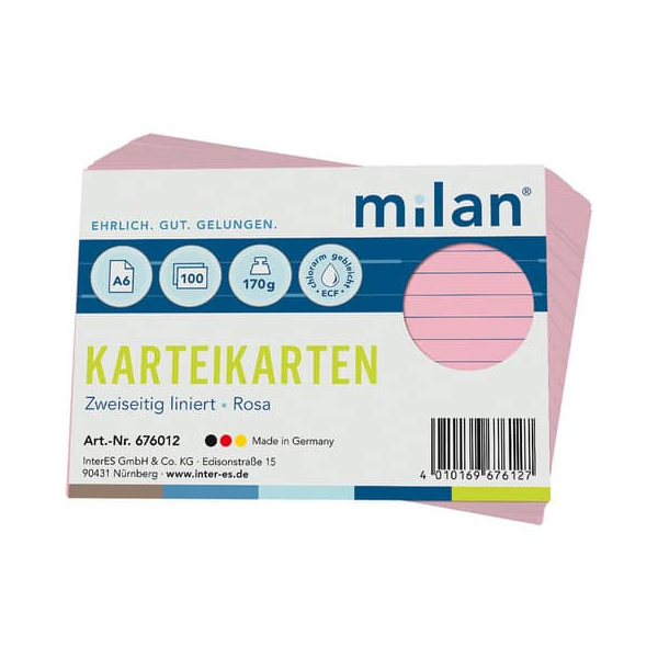 4010169676127 - Karteikarte A6 liniert rosa 4010169676127 MILAN