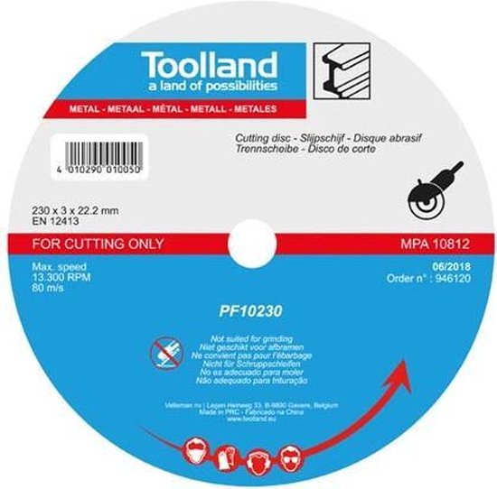 4010290010050 - - toolland - PF10230 trennscheibe metall 230 mm durchmesser (1ER pack) 174674