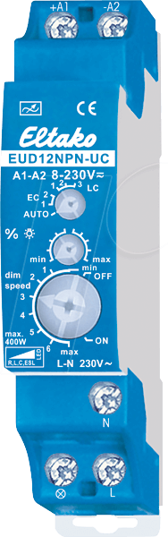 4010312107843 - EUD12NPN-UC Hutschienen Dimmer Geeignet für Leuchtmittel Glühlampe Energiesparlampe Halogenlampe Leuchtstofflampe LED-Lampe Blau Grau