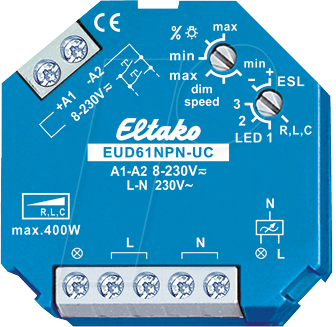 4010312107874 - EUD61NPN-UC Aufputz Dimmer Unterputz Dimmer Geeignet für Leuchtmittel Glühlampe Energiesparlampe Halogenlampe Leuchtstofflampe Blau