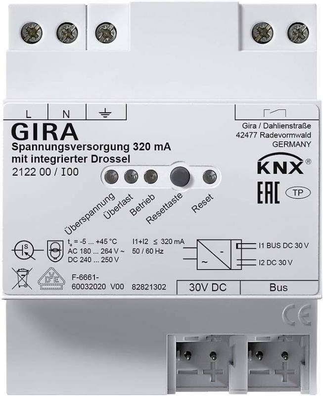 4010337023227 - GIRA 212200 Spannungsversorgung 320mA Drossel OneKNX REG