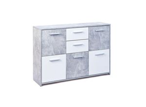 4010340197328 - Altri - Sideboard mit fünf Türen und zwei Schubladen im Mittelteil Farbe Weiß und Beton Maße 115 x 77 x 30 cm