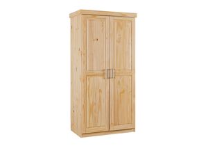 4010340353038 - Zweitüriger Kleiderschrank aus massivem Kiefernholz mit Naturfinish Eichenfarbe 95 x 190 x 55 cm