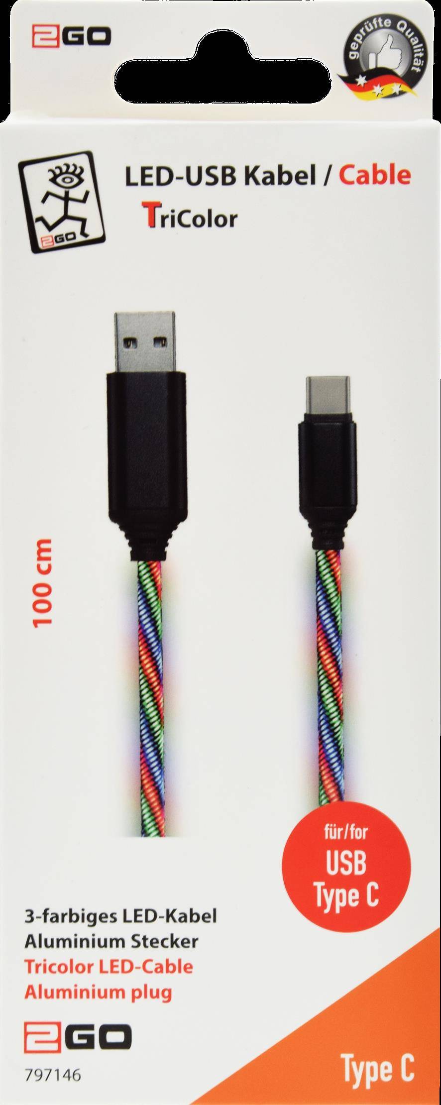 4010425971461 - USB Datenkabel Tricolor LED-Beleucht USB-C 31  1m