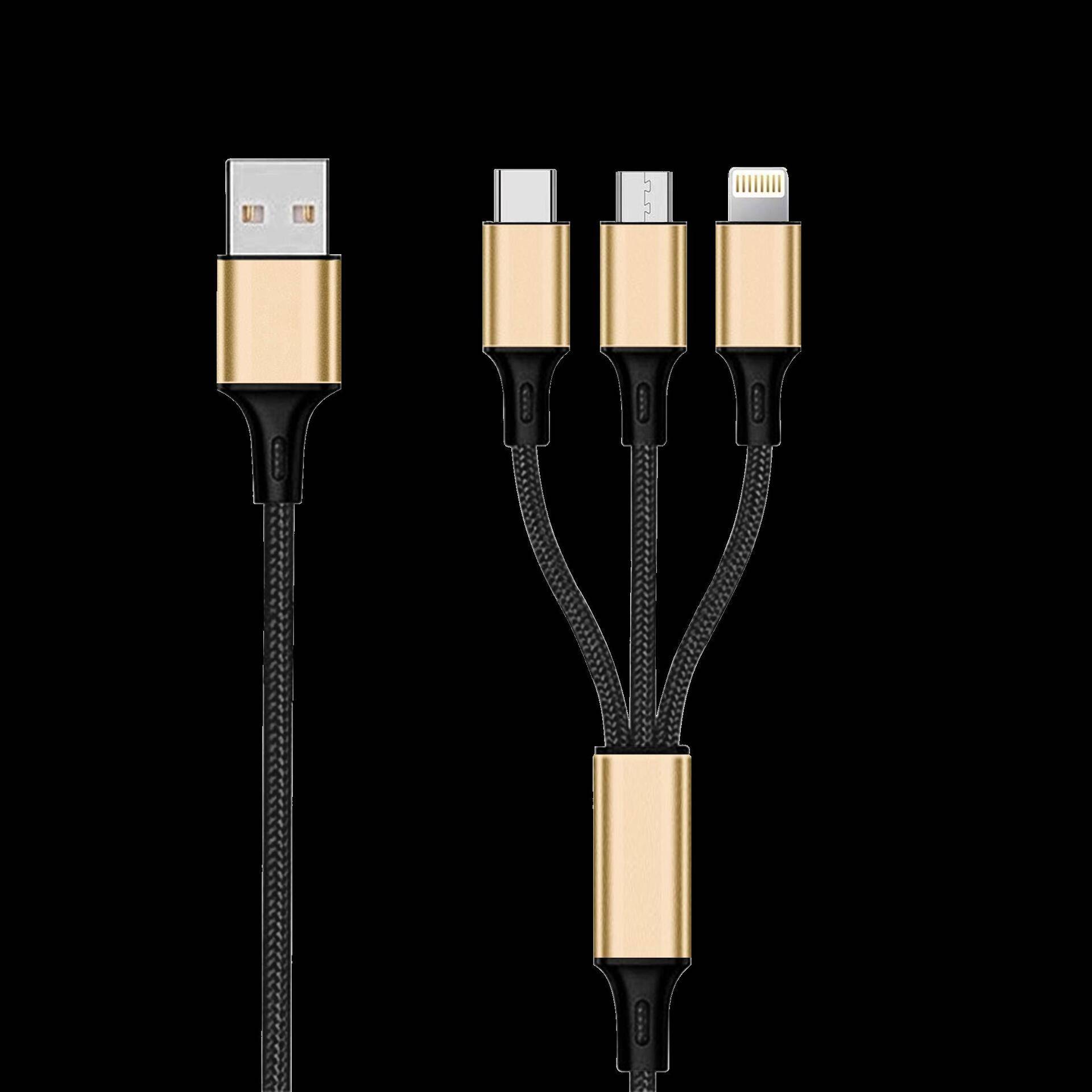 4010425971522 - 3in1 USB Ladekabel Micro-USBAppleTypeC Nylon 15m gold