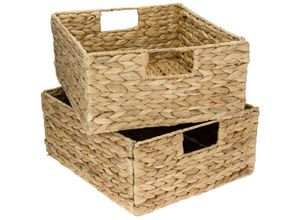 4010537372323 - 37243-S2 Aufbewahrungskorb geflochten aus Wasserhyazinthe Seegras 2er Set passend für Kallax halbes Fach 30 x 34 x 15 cm - HMF