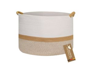 4010537391416 - HMF Aufbewahrungskorb mit verstärkten Griffen großer Korb aus Baumwolle 50 x 33 cm Weiß-Braun