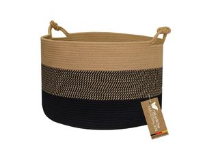4010537391423 - HMF Aufbewahrungskorb mit Glücksknoten-Griffen großer Korb aus Baumwolle 50 x 33 cm Schwarz-Honig