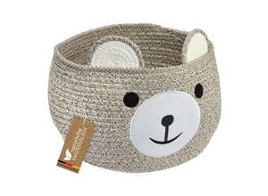 4010537392130 - HMF Aufbewahrungskorb mit versteckten Griffen Korb für Kinderzimmer aus Baumwolle Bär 30 x 24 cm Hellbraun